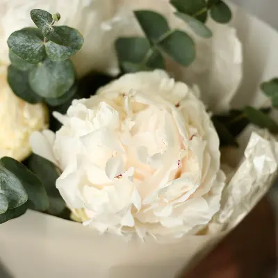 Букет  112 из пионов и эвкалипта