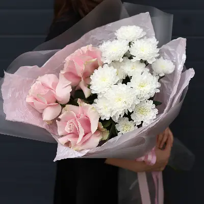 Букет 1282 из роз и хризантем