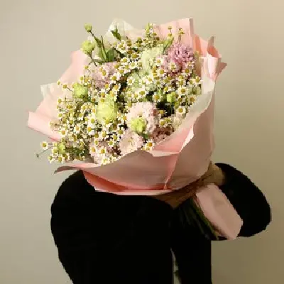 Букет 633 из эустомы и танацетума