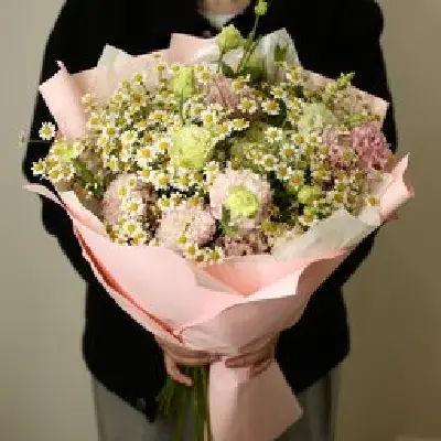 Букет 633 из эустомы и танацетума