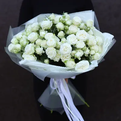 Моно букет из 9 белых кустовых роз