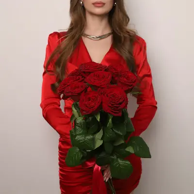 Моно букет из 9 красных роз