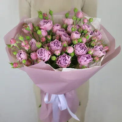 Моно букет из 9 лавандовых кустовых роз