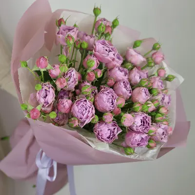 Моно букет из 9 лавандовых кустовых роз