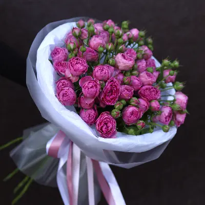 Моно букет из малиновых кустовых роз 9