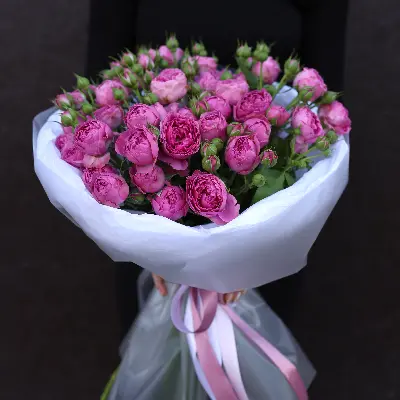 Моно букет из малиновых кустовых роз 9